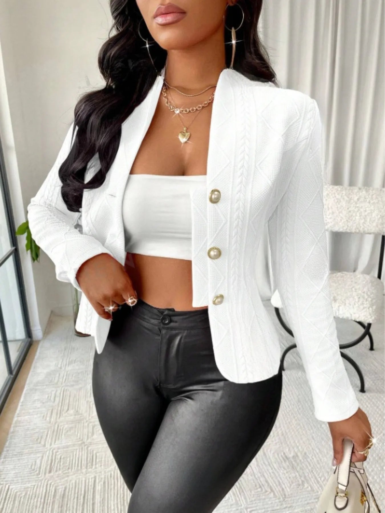 Textured Button Up Long Sleeve Jacket - Tops by Trendsi | Available at Handbags Specialist Headquarter