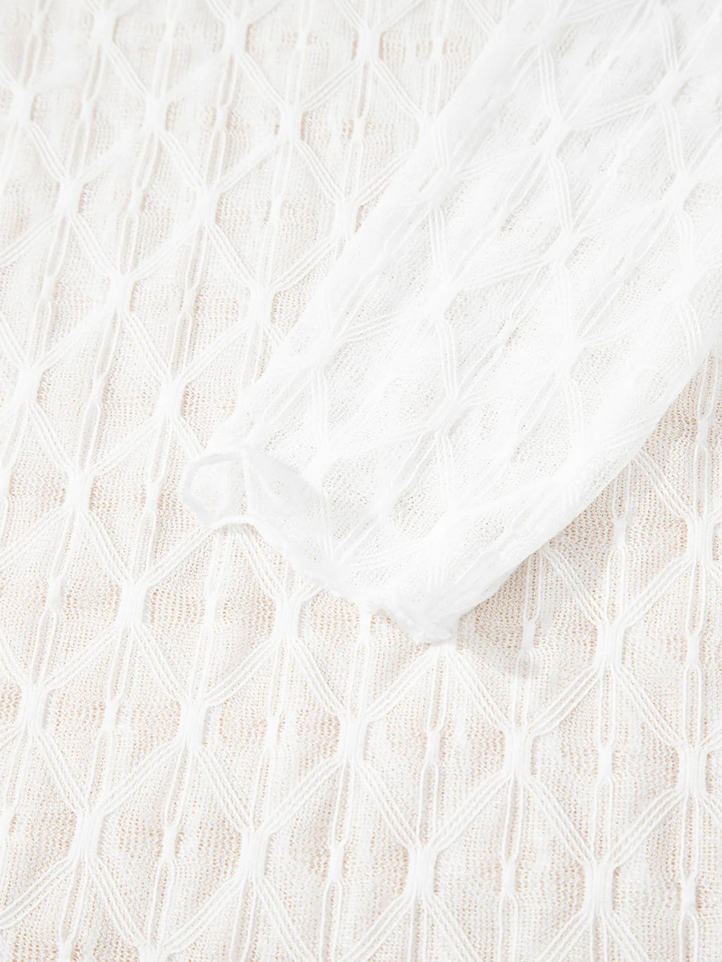 Sheer Mesh Patterned Lettuce Trim Slim Long Sleeve Top - Tops by Trendsi | Available at Handbags Specialist Headquarter