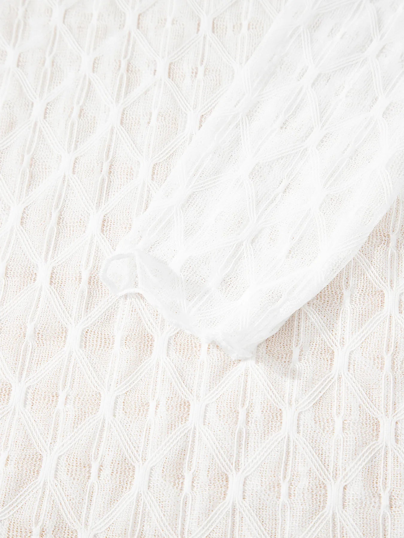 Sheer Mesh Patterned Lettuce Trim Slim Long Sleeve Top - Tops by Trendsi | Available at Handbags Specialist Headquarter