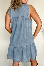 Tie Neck Sleeveless Denim Dress - Women / Jeans & Denim by Trendsi | Available at Handbags Specialist Headquarter