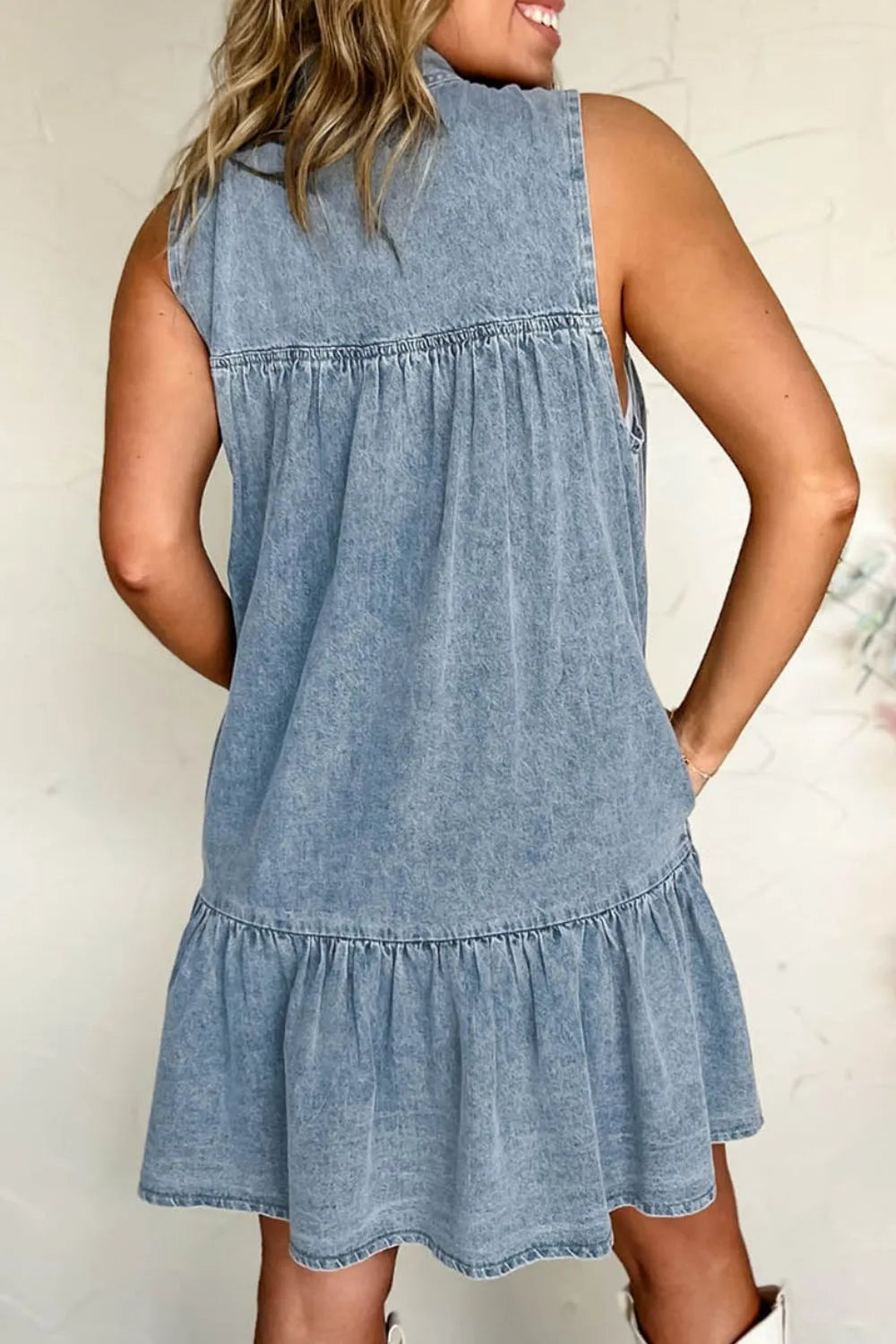 Tie Neck Sleeveless Denim Dress - Women / Jeans & Denim by Trendsi | Available at Handbags Specialist Headquarter