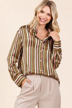 Mittoshop Striped Button Down Satin Shirt - Women's Down Shirt Tops by Trendsi | Available at Handbags Specialist Headquarter