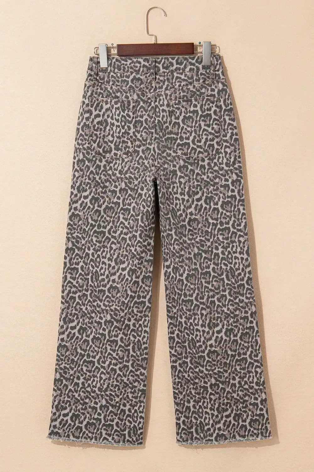 Leopard Frayed Edge Wide Leg High Waist Jeans - Women / Jeans & Denim by Trendsi | Available at Handbags Specialist Headquarter