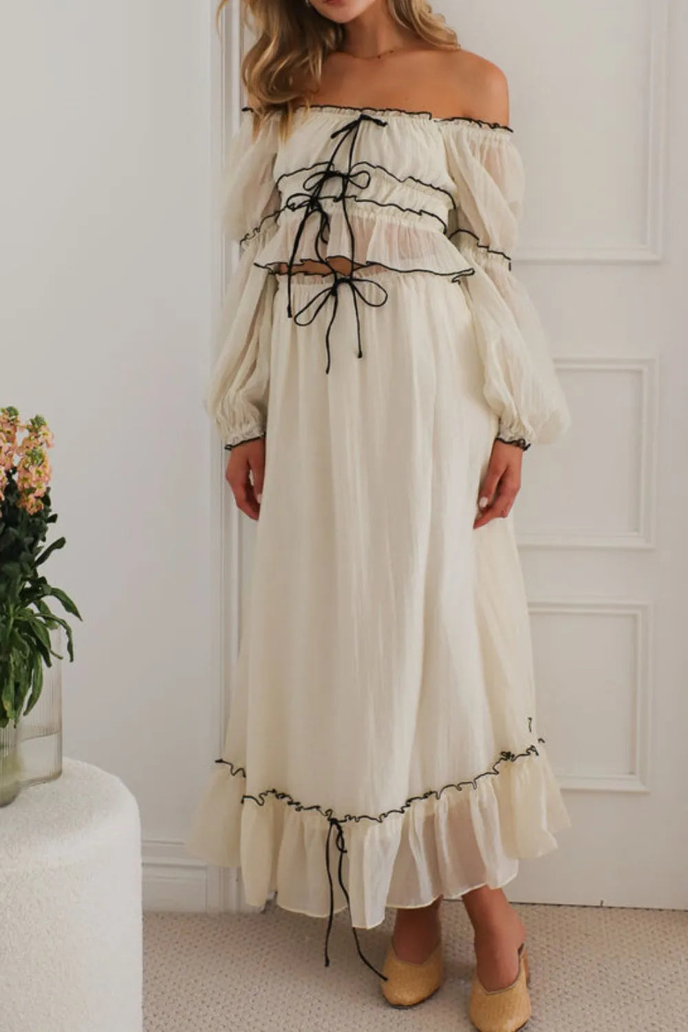 Off-Shoulder Top and Skirt Set - Skirts by Trendsi | Available at Handbags Specialist Headquarter