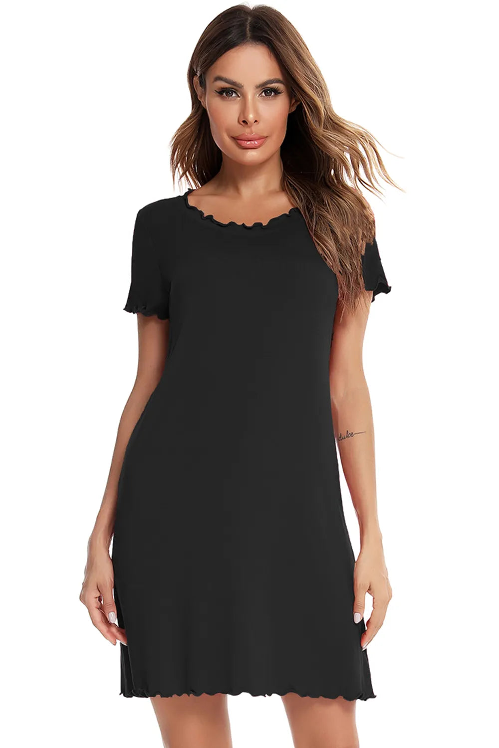 Round Neck Short Sleeve Lounge Dress - Sleepwear by Trendsi | Available at Handbags Specialist Headquarter