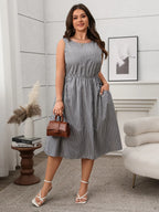 Plus Size Striped Round Neck Sleeveless Dress - Dresses by Trendsi | Available at Handbags Specialist Headquarter