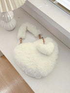 Heart Shape Faux Fur Handbag - handbags by Trendsi | Available at Handbags Specialist Headquarter