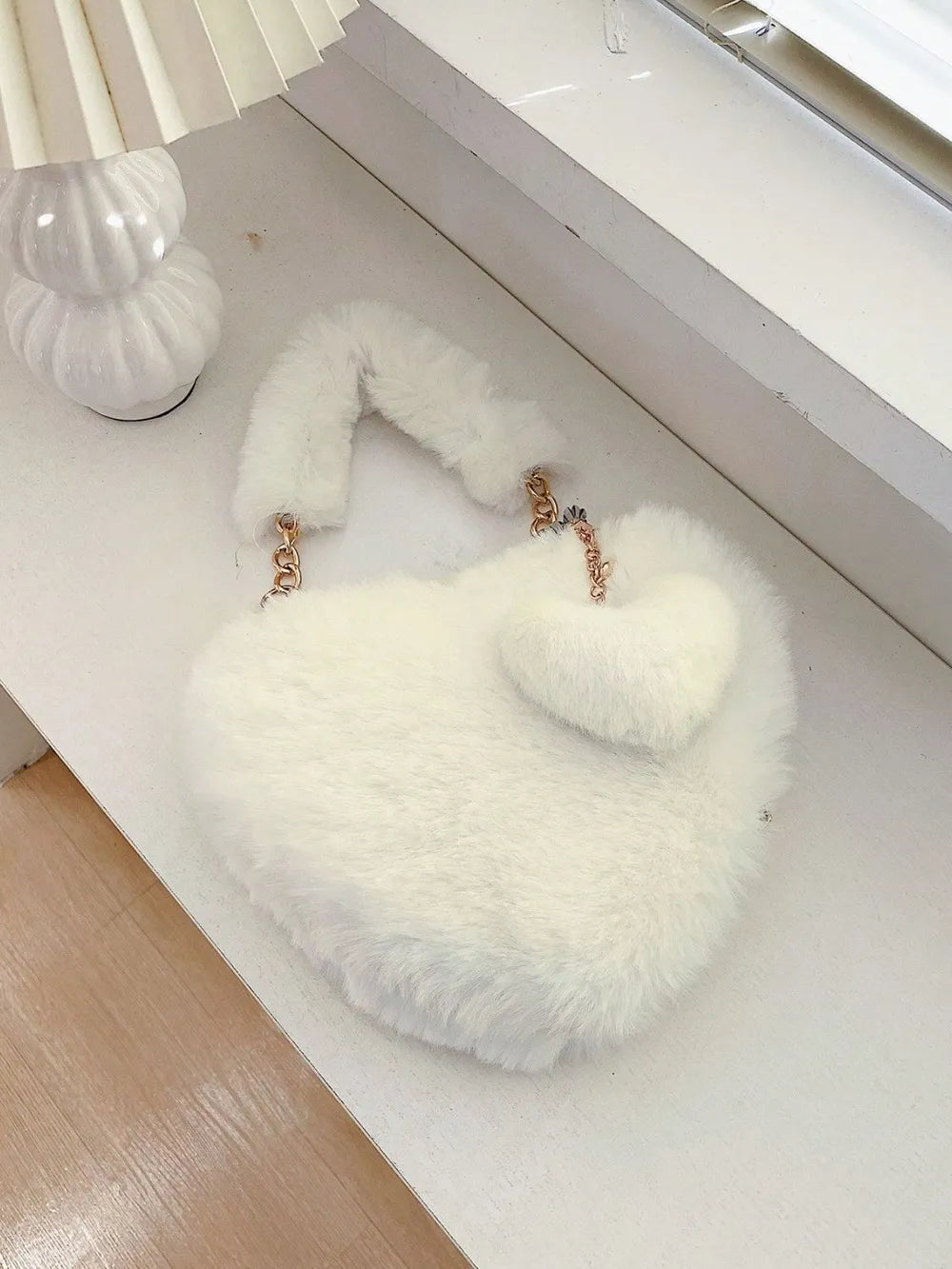 Heart Shape Faux Fur Handbag - handbags by Trendsi | Available at Handbags Specialist Headquarter