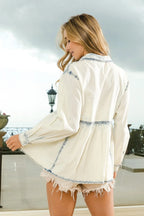 BiBi Snap Down Peplum Washed Shirt - Women / Jeans & Denim by Trendsi | Available at Handbags Specialist Headquarter