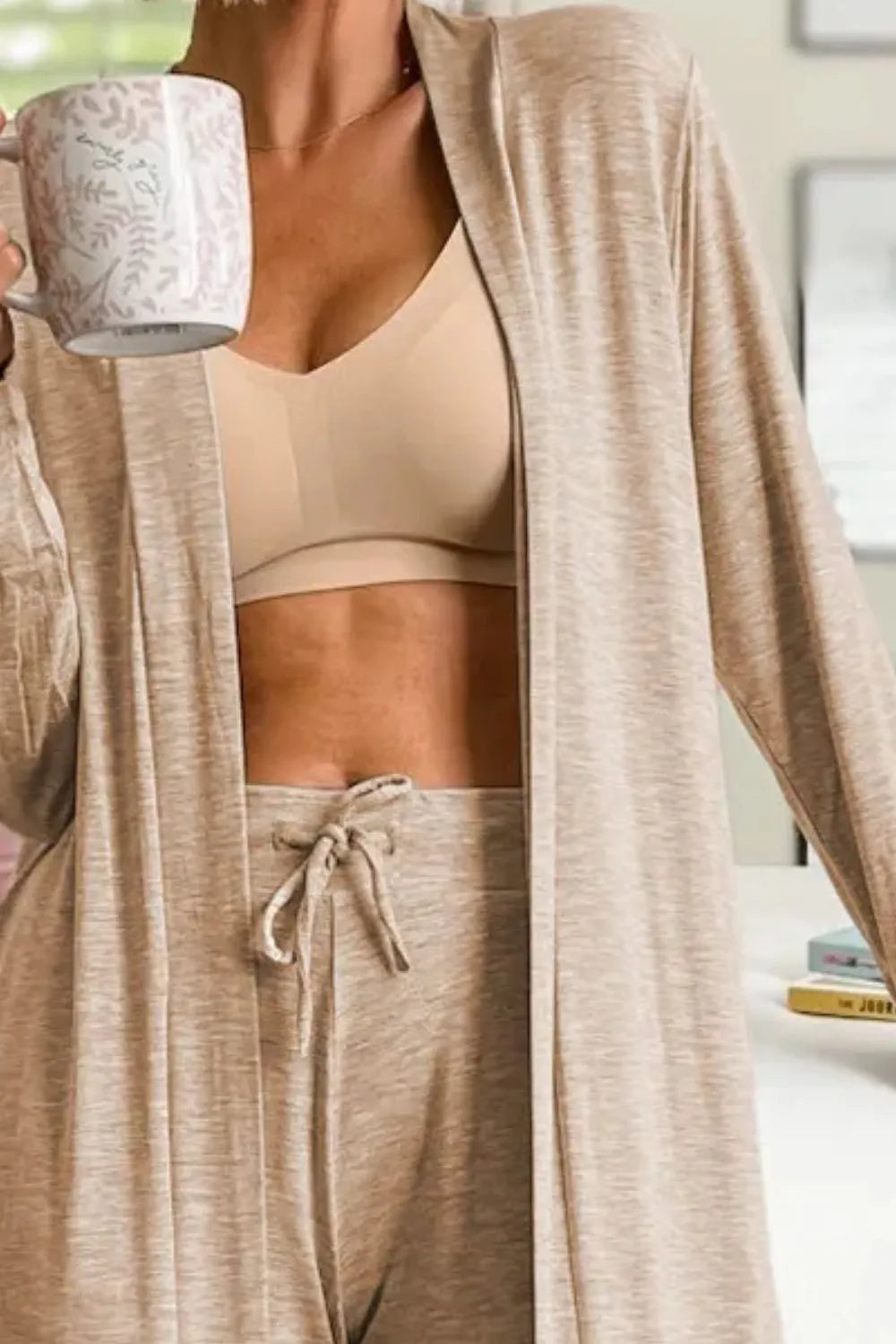 Open Front Long Sleeve Cardigan and Pants Lounge Set - Sleepwear by Trendsi | Available at Handbags Specialist Headquarter