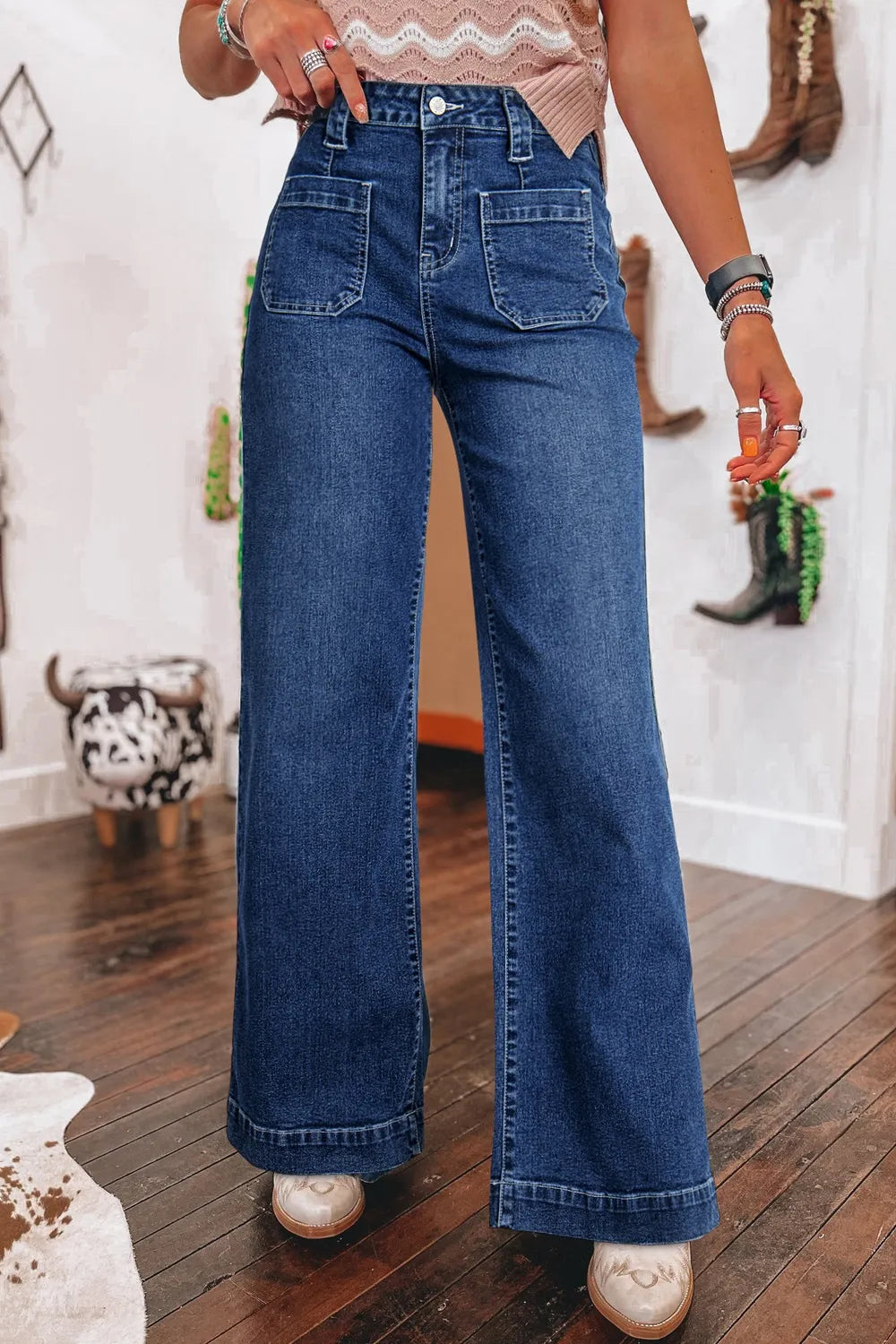 Wide Leg Pocketed High Waist Jeans - Women / Jeans & Denim by Trendsi | Available at Handbags Specialist Headquarter