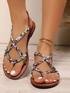 Floral Print Strappy Flat Sandals - Women Sandals by Trendsi | Available at Handbags Specialist Headquarter