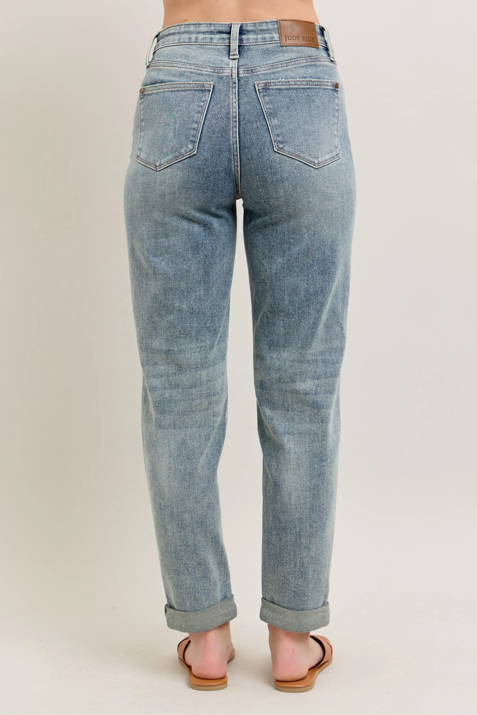 Judy Blue Full Size Hw Vintage Wash Double Roll Cuff Bf Jeans Plus Size - Women / Jeans & Denim by Trendsi | Available at Handbags Specialist Headquarter