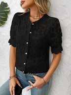 Button Down Half Sleeve Lace Shirt - Women's Down Shirt Tops by Trendsi | Available at Handbags Specialist Headquarter