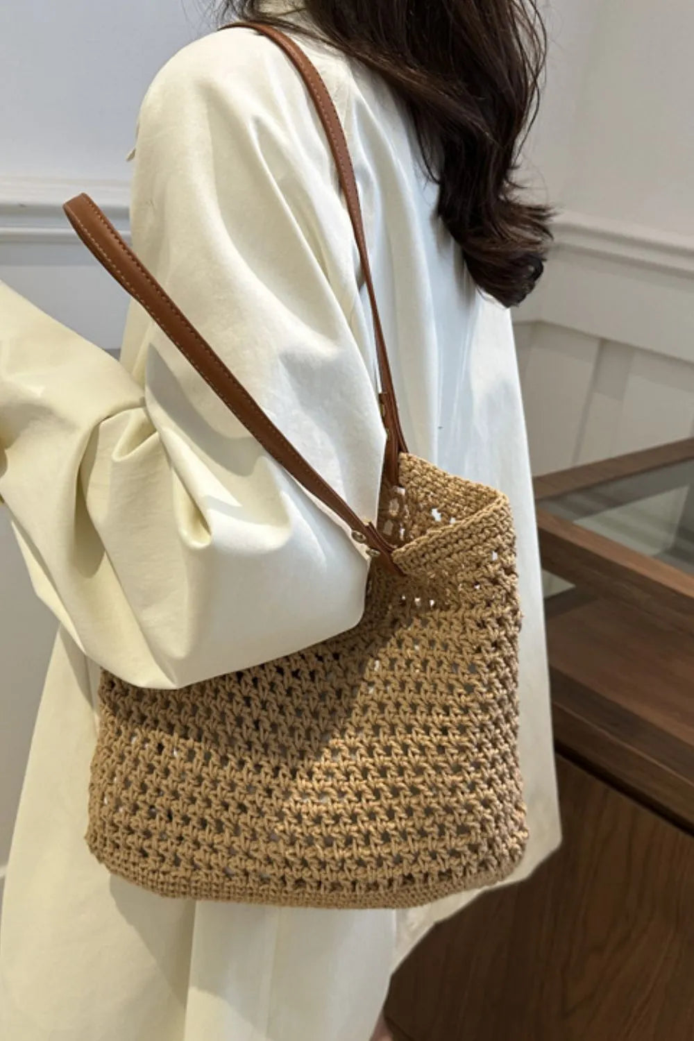 Openwork Woven Tote Bag - Tote Bag by Trendsi | Available at Handbags Specialist Headquarter