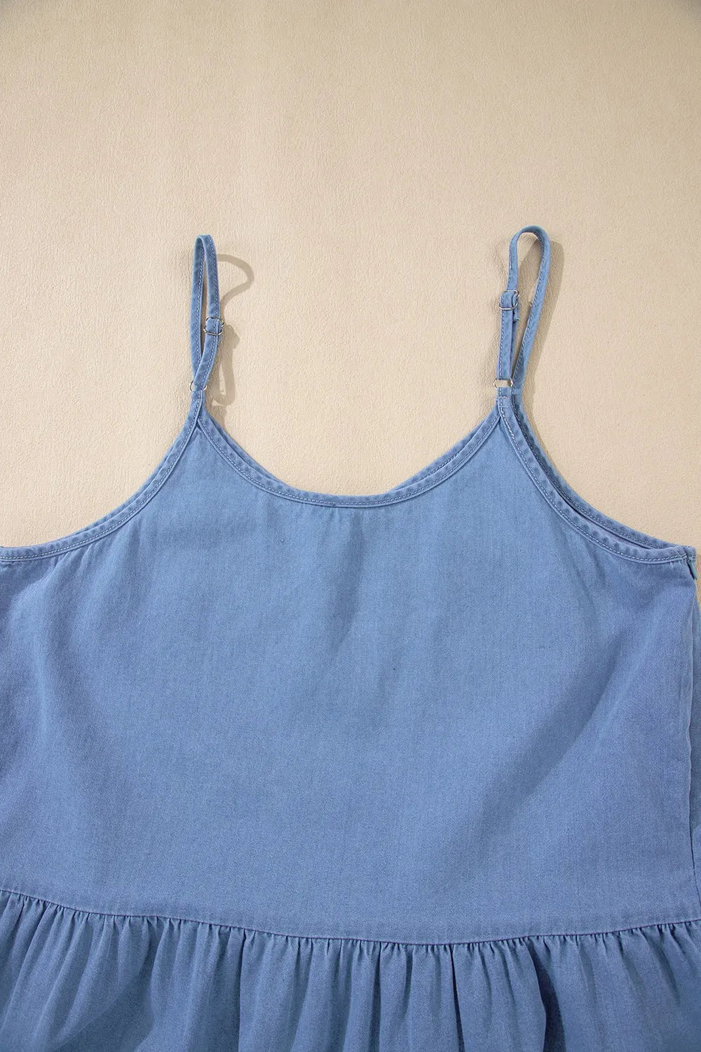 Ruffled Spaghetti Straps Denim Tank Top - Women / Jeans & Denim by Trendsi | Available at Handbags Specialist Headquarter