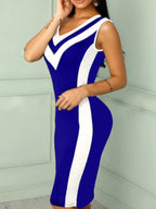 V-Neck Colorblock Sleeveless Bodycon Dress - Dresses by Trendsi | Available at Handbags Specialist Headquarter