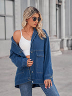 Button Up Long Sleeve Denim Jacket - Tops by Trendsi | Available at Handbags Specialist Headquarter