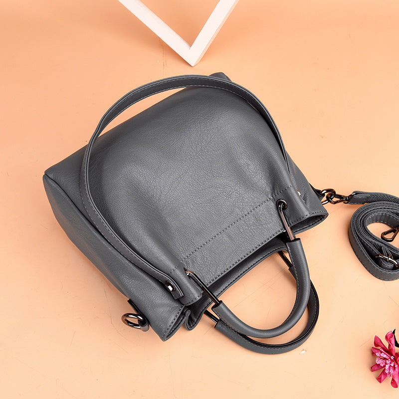 K-Fashion Retro Soft Leather Bucket Handbag
