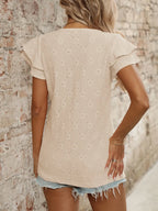 Eyelet V-Neck Ruffled Cap Sleeve Top - Tops by Trendsi | Available at Handbags Specialist Headquarter