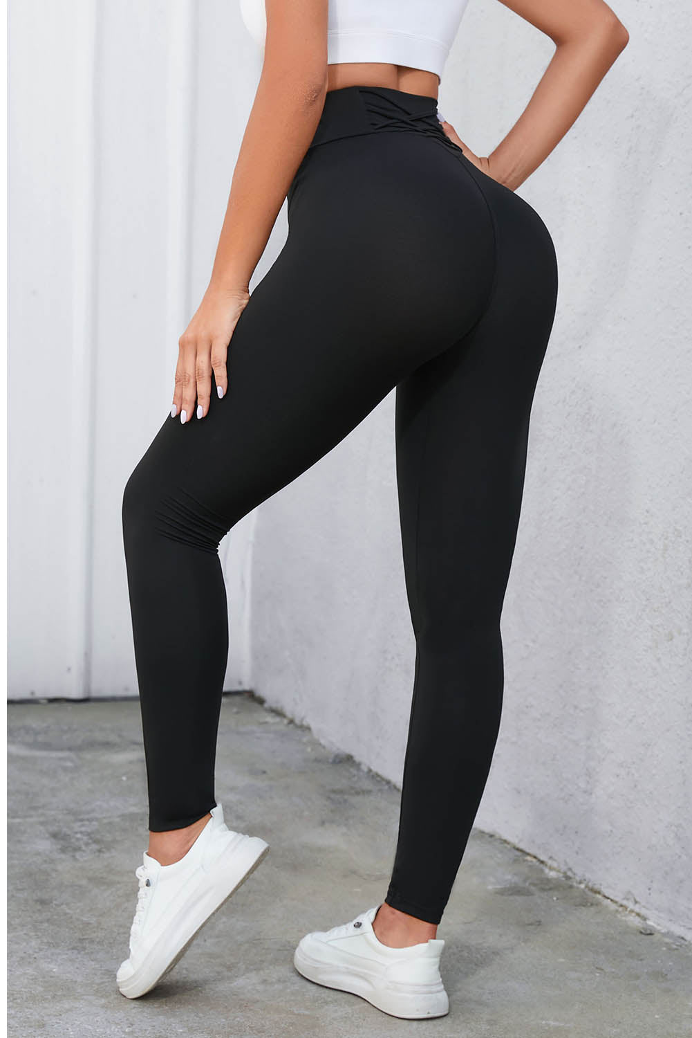 Crisscross Detail Wide Waistband Leggings - Leggings by Trendsi | Available at Handbags Specialist Headquarter