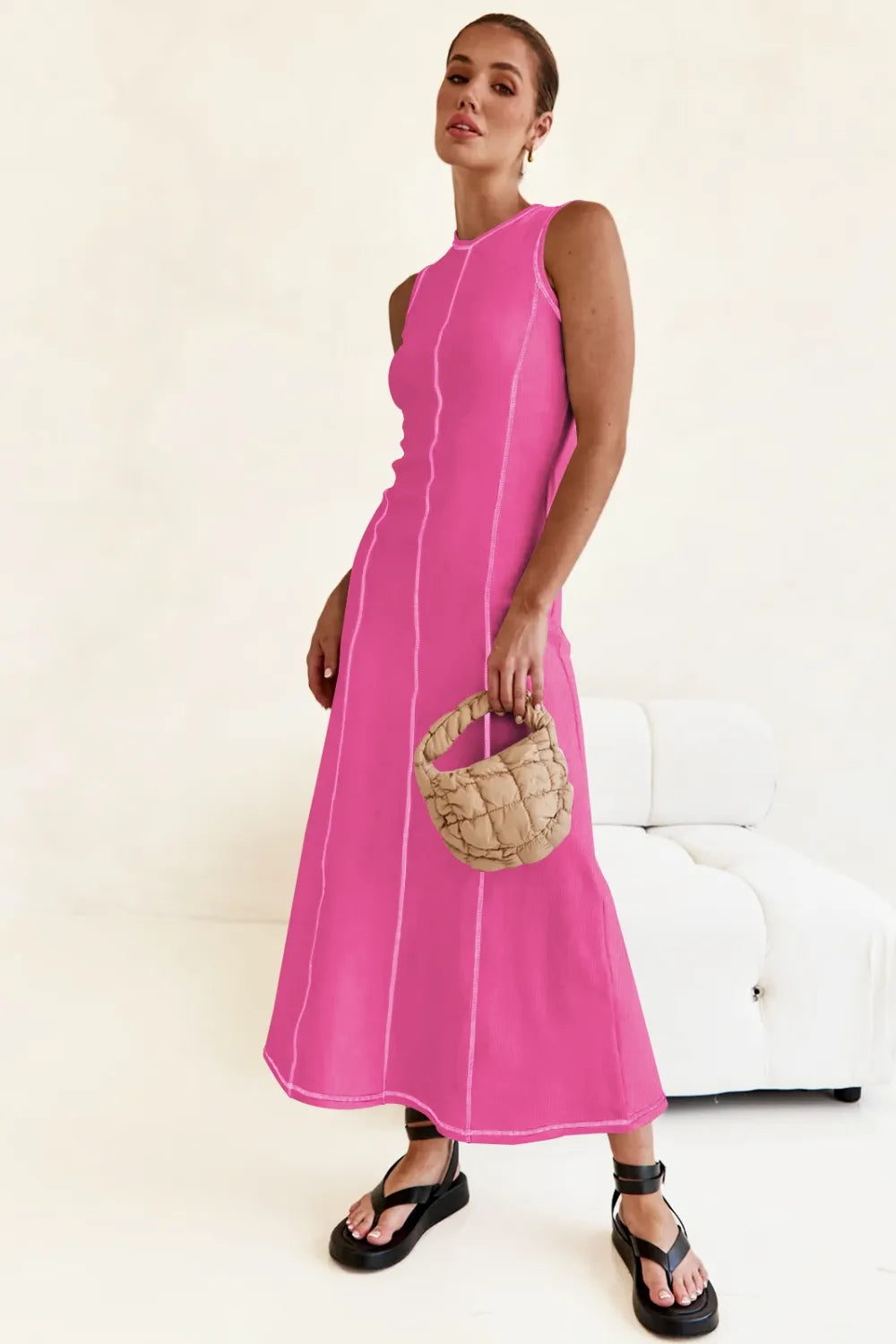 Contrast Stitching Maxi Tank Dress - Maxi Dress by Trendsi | Available at Handbags Specialist Headquarter