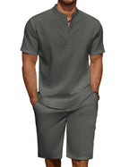 COOFANDY Men's Linen Henley Shirt & Shorts Set