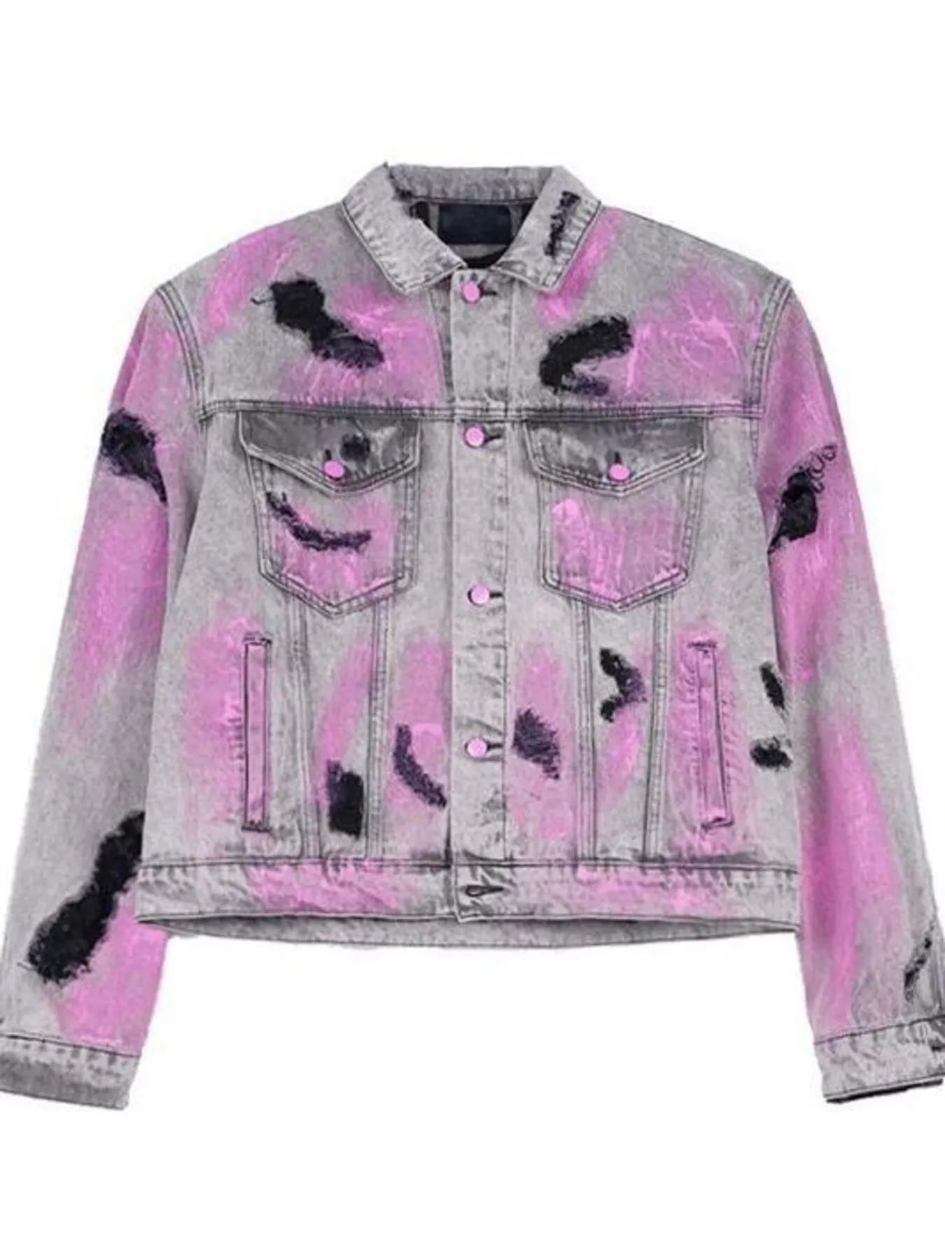 Men's Plus Size Graffiti Washed Button Up Denim Jacket - Men's jackets by Trendsi | Available at Handbags Specialist Headquarter