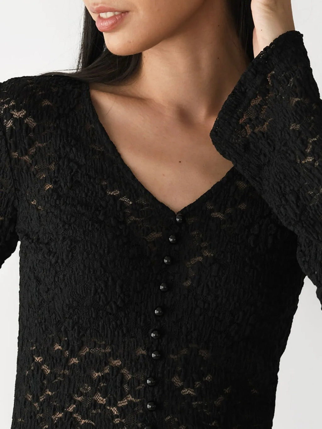 Lace V-Neck Flare Sleeve T-Shirt - Tops by Trendsi | Available at Handbags Specialist Headquarter