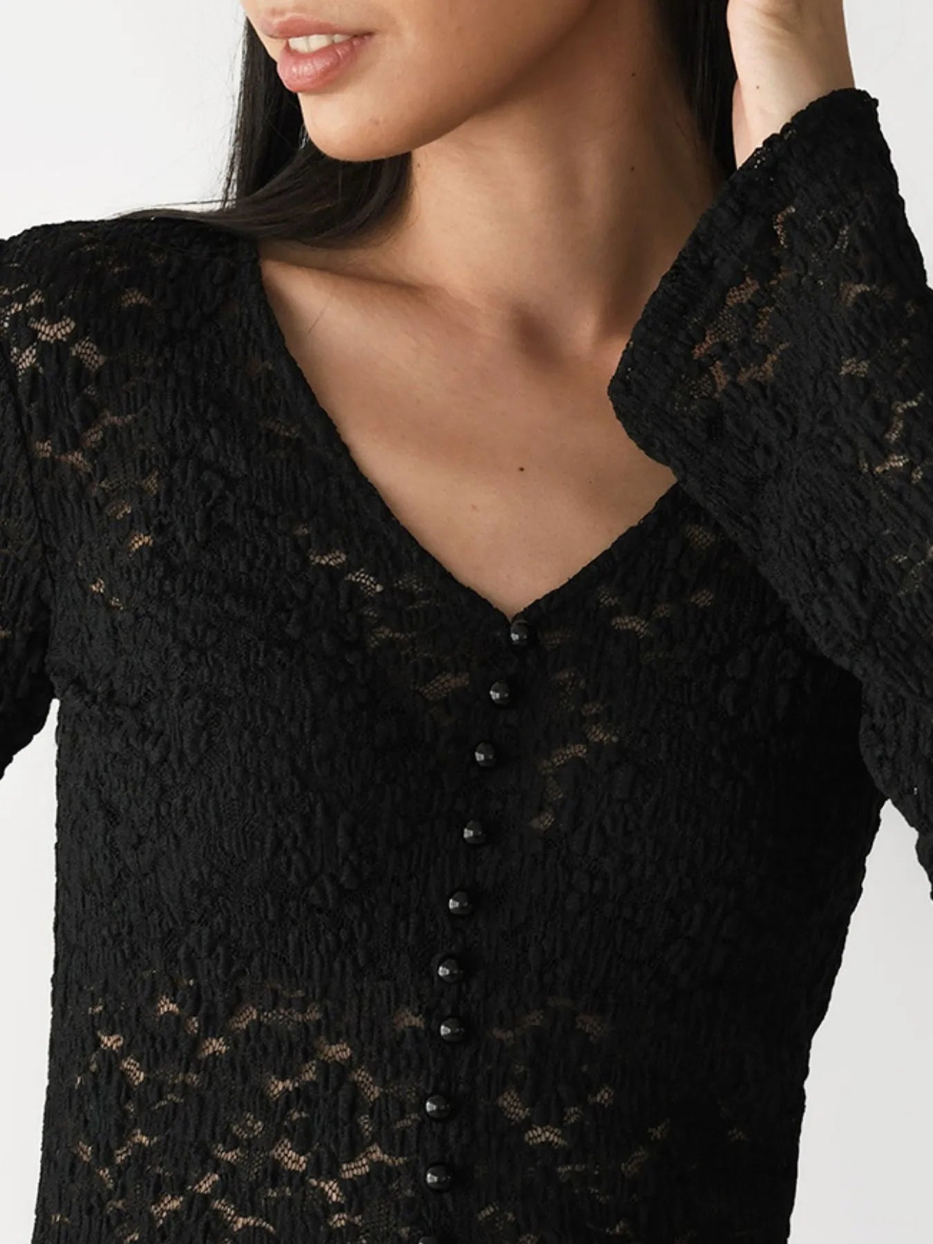 Lace V-Neck Flare Sleeve T-Shirt - Tops by Trendsi | Available at Handbags Specialist Headquarter