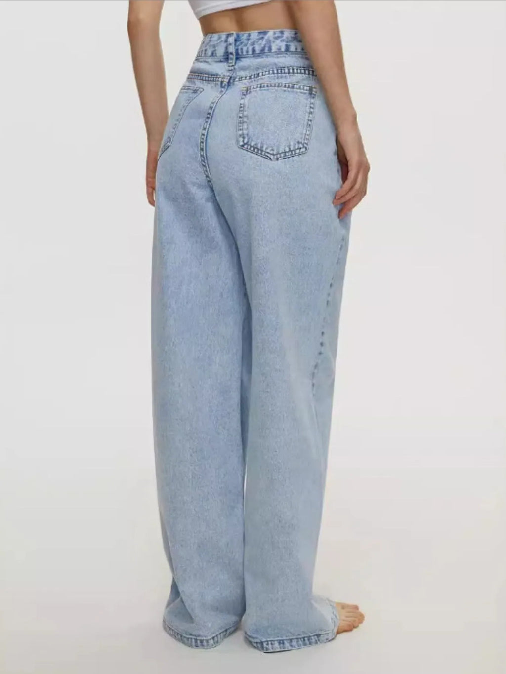 High-Waisted Wide Leg Jeans - Women / Jeans & Denim by Trendsi | Available at Handbags Specialist Headquarter