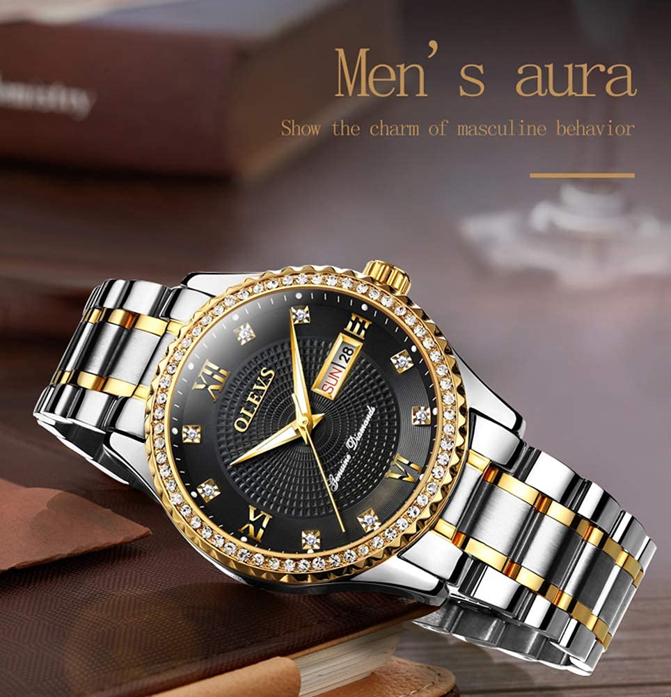 OLEVS Luxe: Men's Golden Dial Quartz Business Watch