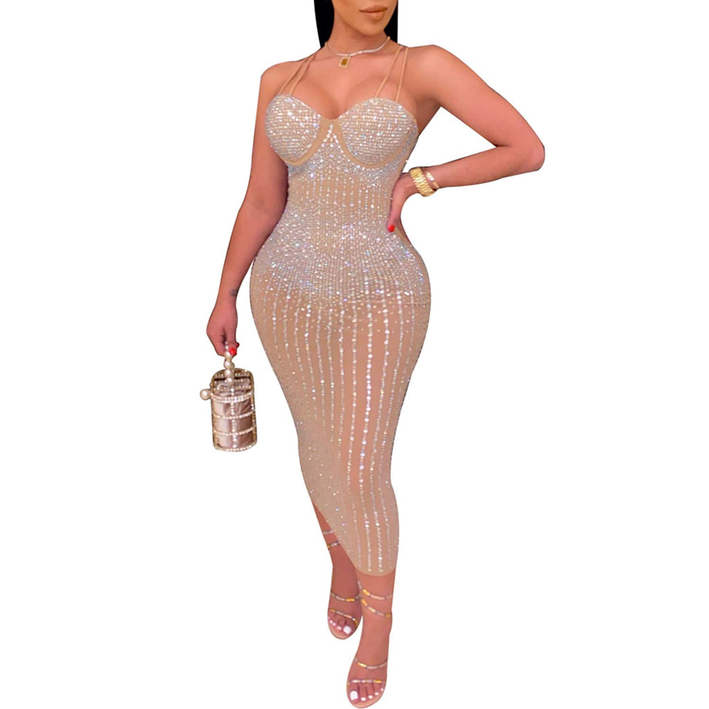 Women's Diamond Long Sleeve Party Club Dress