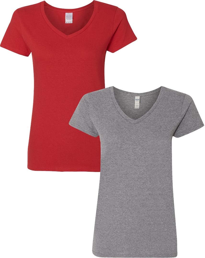 Gildan V-Neck Cotton Tee Duo for Women - Women's T Shirts by Handbags Specialist Headquarter | Available at Handbags Specialist Headquarter
