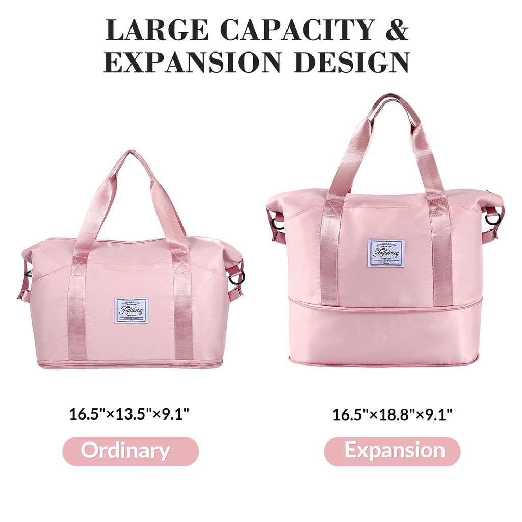 Pink Expandable Travel Duffel with Wet Pocket -  by Handbags Specialist Headquarter | Available at Handbags Specialist Headquarter
