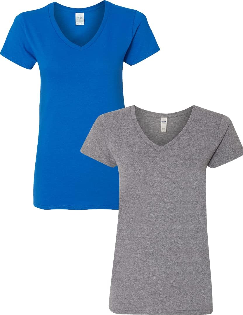 Gildan V-Neck Cotton Tee Duo for Women - Women's T Shirts by Handbags Specialist Headquarter | Available at Handbags Specialist Headquarter