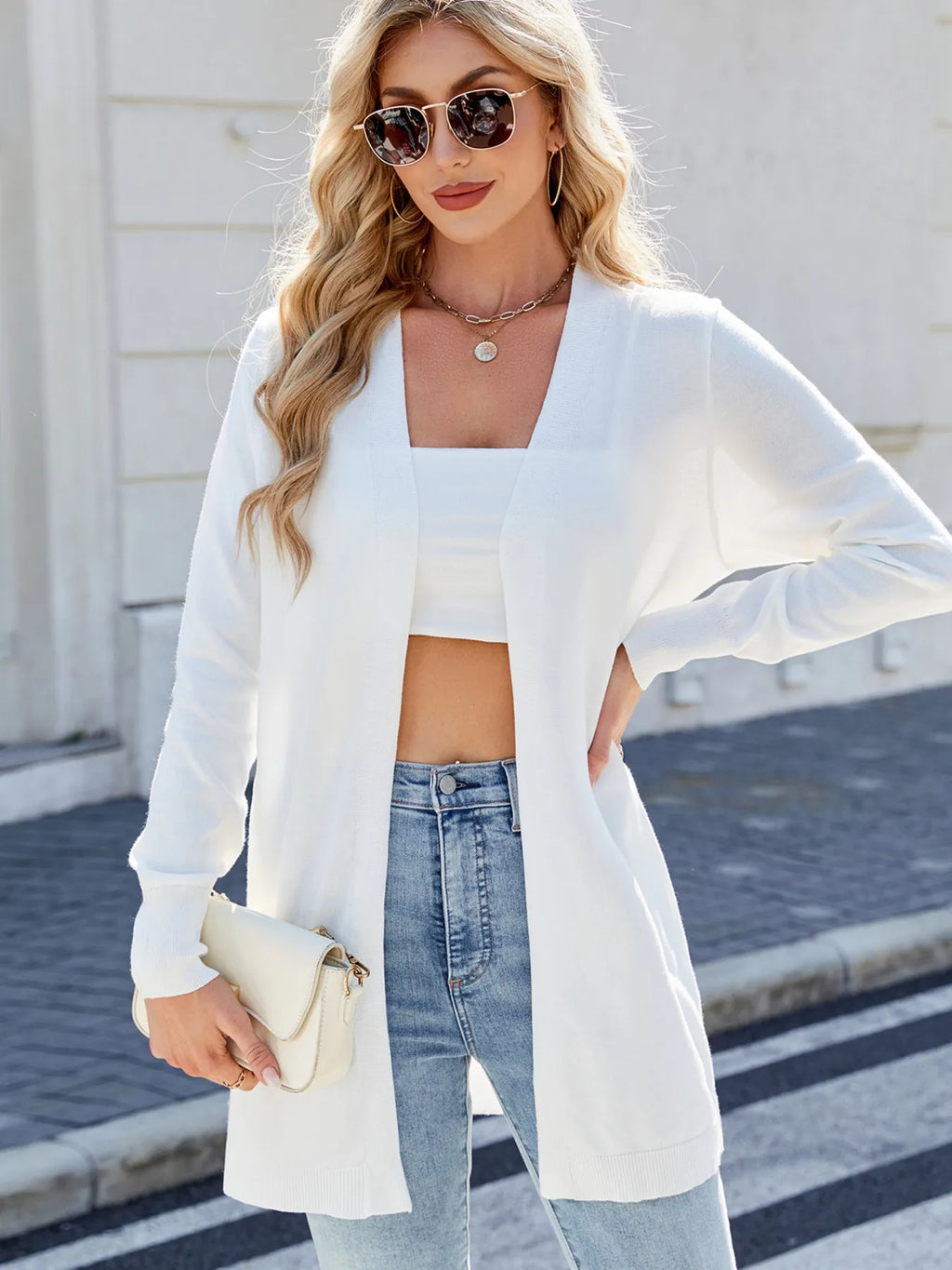 Striped Open Front Cardigan with Relaxed Fit - Tops by Trendsi | Available at Handbags Specialist Headquarter