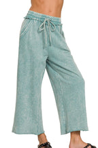 Zenana Washed French Terry Palazzo With Pockets - Women Pants by Trendsi | Available at Handbags Specialist Headquarter