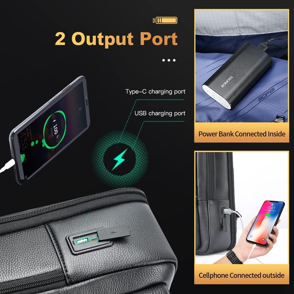 BOPai Executive Leather Backpack with USB Charging - Backpacks by Handbags Specialist Headquarter | Available at Handbags Specialist Headquarter