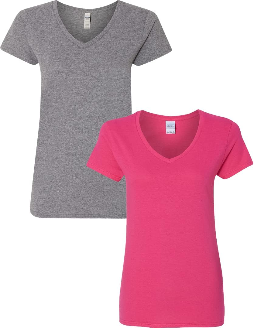 Gildan V-Neck Cotton Tee Duo for Women - Women's T Shirts by Handbags Specialist Headquarter | Available at Handbags Specialist Headquarter