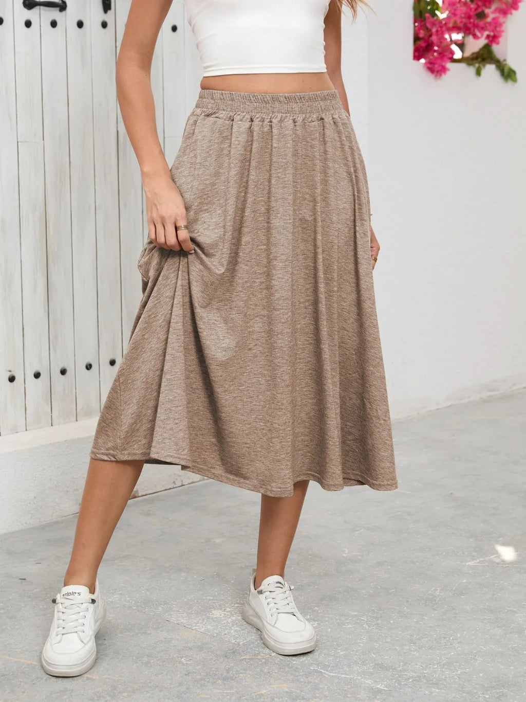 Elastic Waist Skirt With Pockets - Skirts by Trendsi | Available at Handbags Specialist Headquarter