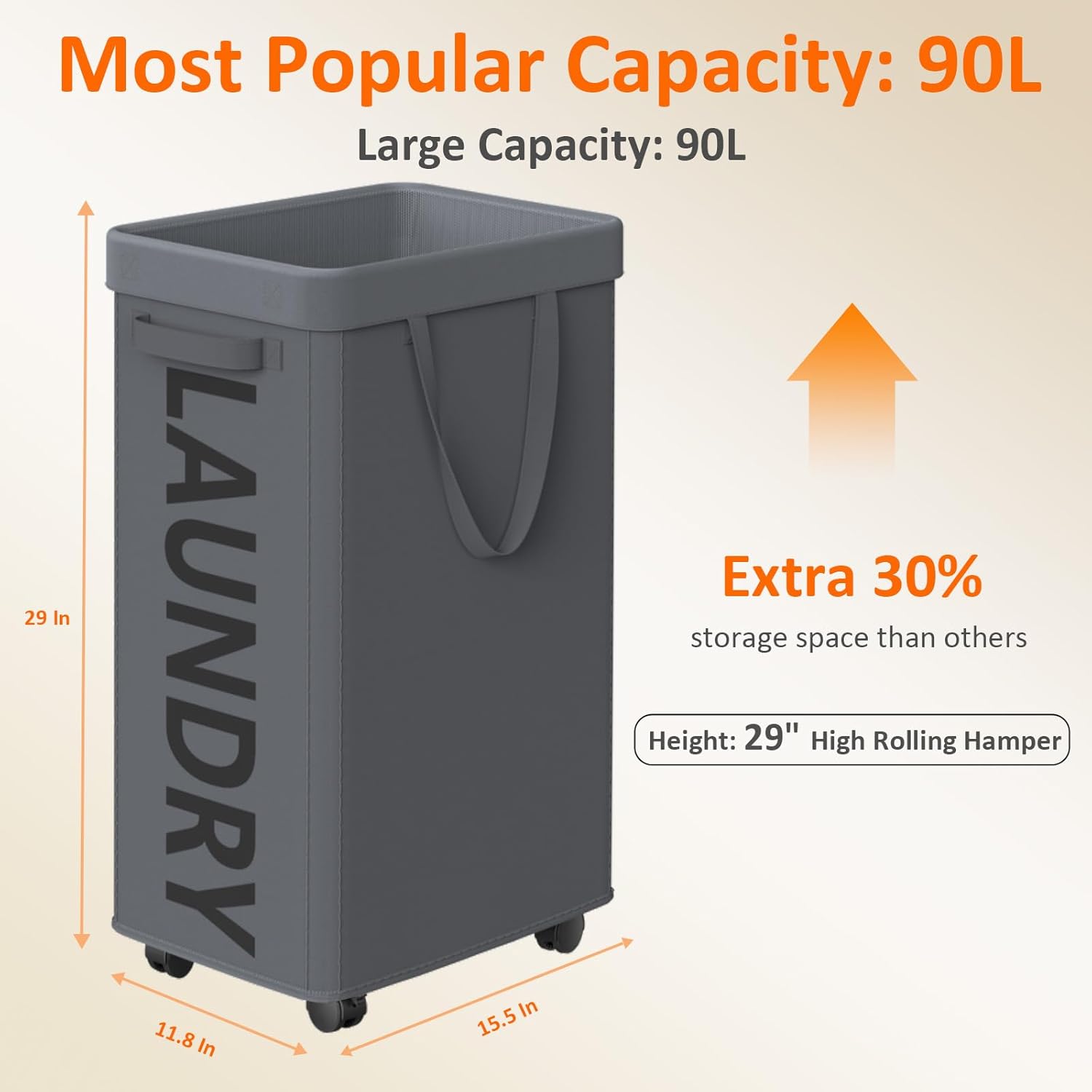 RollAway 90L Laundry Basket with Removable Bag - Laundry Baskets by Handbags Specialist Headquarter | Available at Handbags Specialist Headquarter