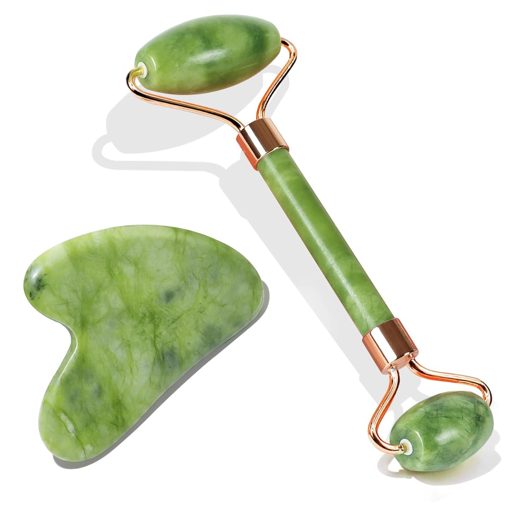 Emerald Glide: Jade Roller & Gua Sha Duo -  by Handbags Specialist Headquarter | Available at Handbags Specialist Headquarter