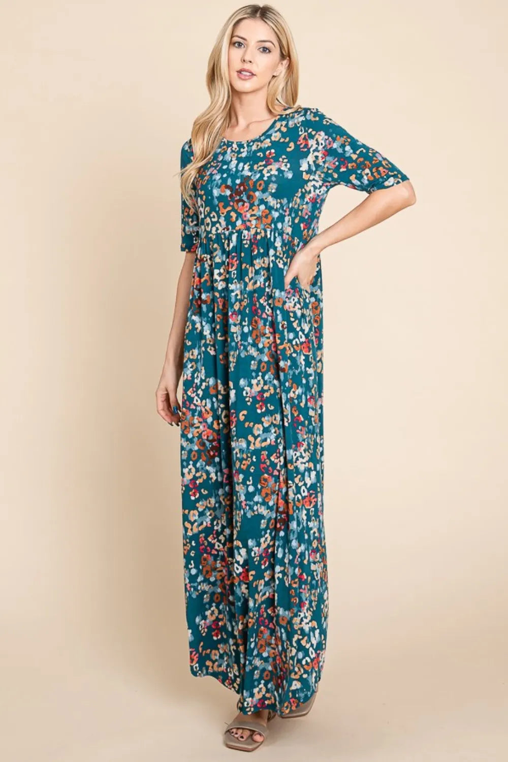 BOMBOM Printed Shirred Maxi Dress - Maxi Dress by Trendsi | Available at Handbags Specialist Headquarter