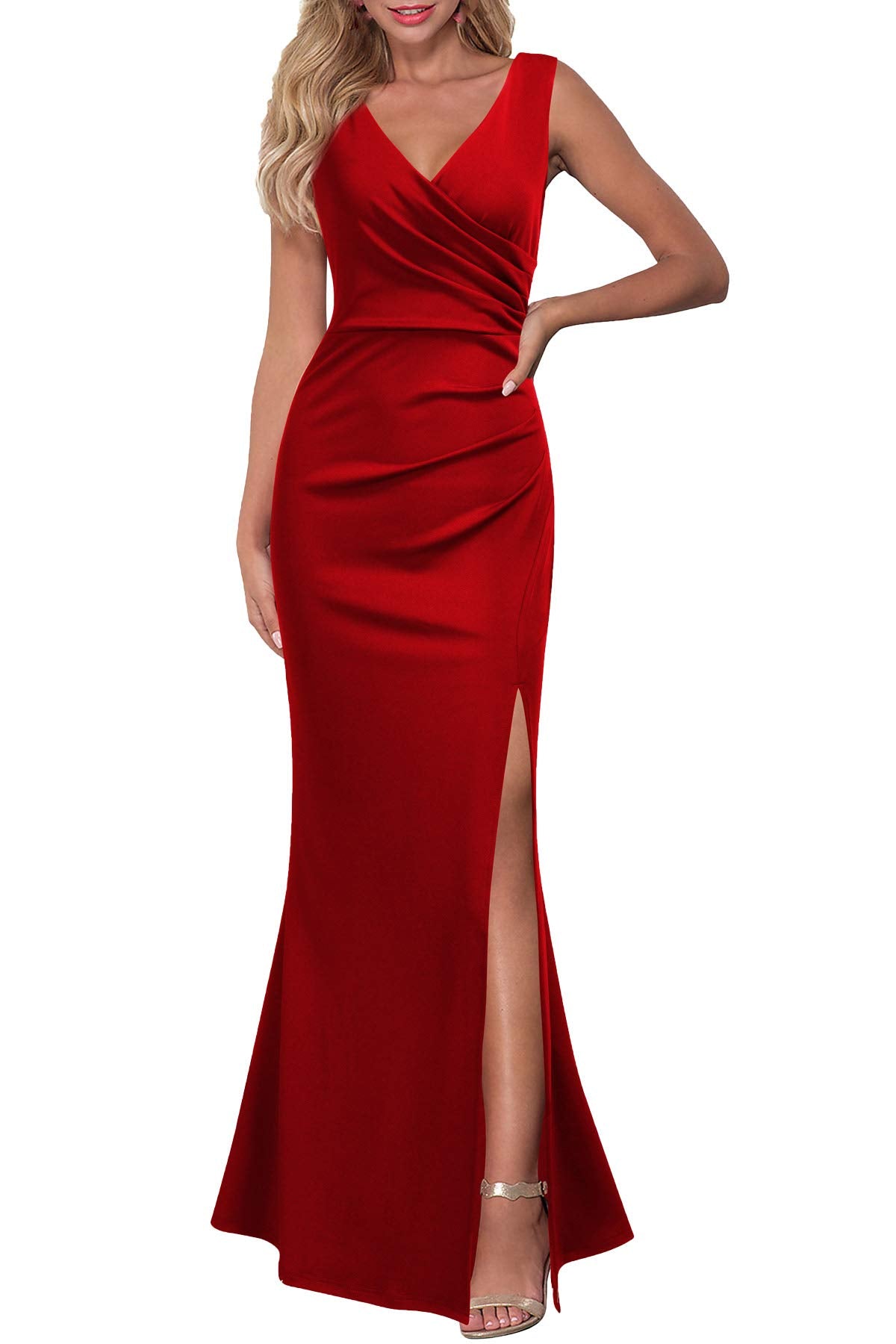 Sleeveless V Neck Evening Dress