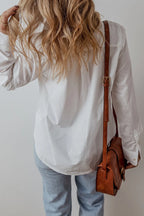 Eyelet Button Down Long Sleeve Shirt - Women's Down Shirt Tops by Trendsi | Available at Handbags Specialist Headquarter
