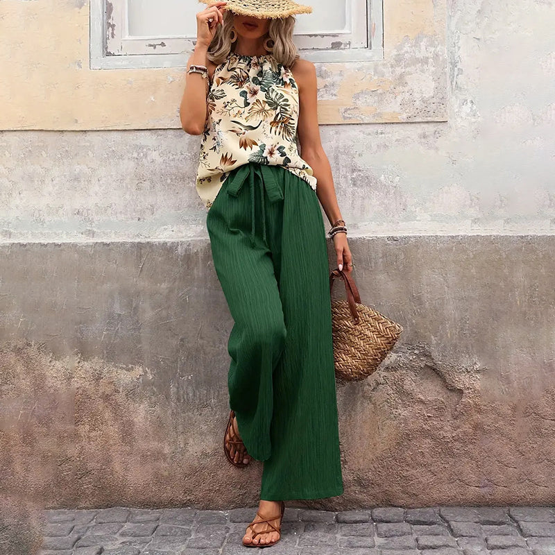 Breezy Chic: Halter Crop & Wide Leg Pants Set