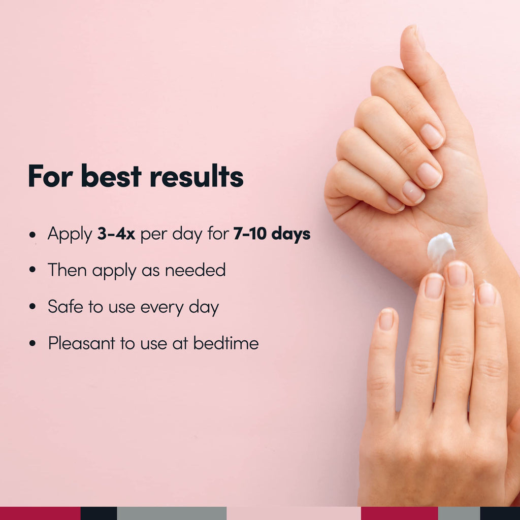 Hands with natural nails on pink background showing skincare instructions text. - Penetrex Cream Duo Pack - 2oz & 4oz Jars - 4 Ounce (Pack of 1) - Handbags Specialist Headquarter