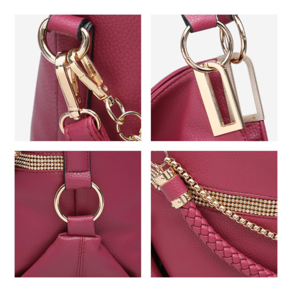 Dasein Luxe Vegan Hobo Bag with Rhinestones - Bucket Bag by Handbags Specialist Headquarter | Available at Handbags Specialist Headquarter