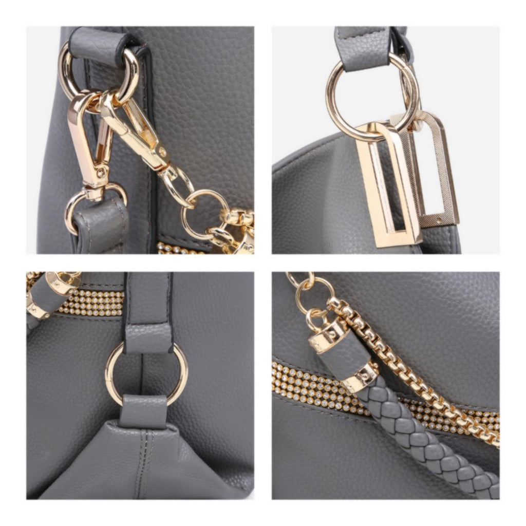 Dasein Luxe Vegan Hobo Bag with Rhinestones - Bucket Bag by Handbags Specialist Headquarter | Available at Handbags Specialist Headquarter